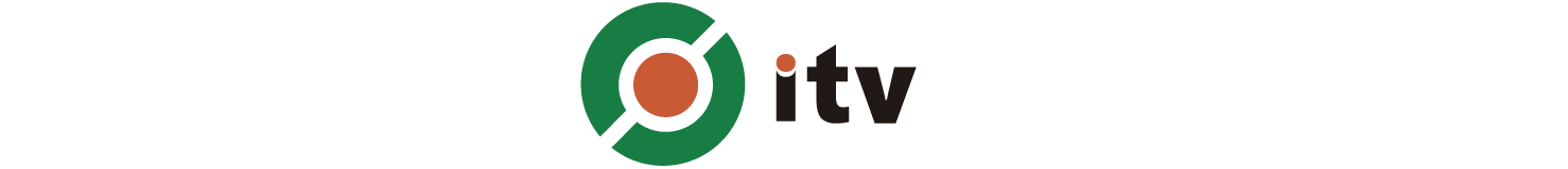 ITV logo with green circle and red center, black text 'itv' to the right